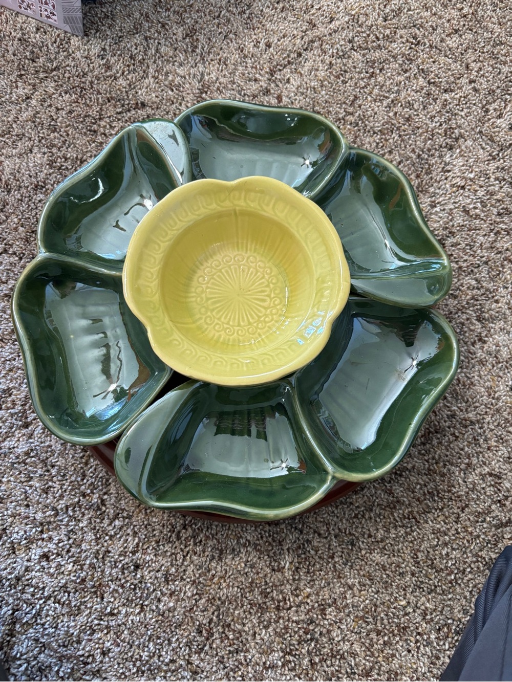Vintage MCM Mccoy Flower Lazy Susan Chip and Dip Set